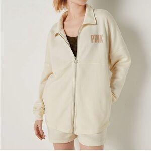 PINK Victoria's Secret Tan Cream Fleece Jacket Relaxed Fit